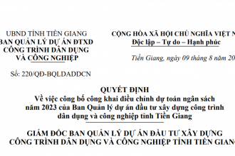 Quyết định về việc công bố công khai điều chỉnh dự toán ngân sách năm 2023 của Ban Quản lý dự án đầu tư xây dựng công trình dân dụng và công nghiệp tỉnh Tiền Giang